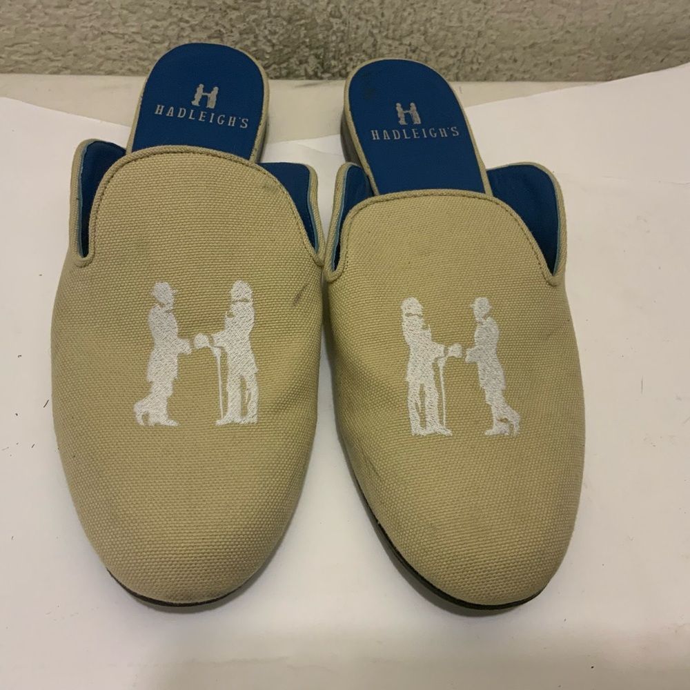 Hadleigh’s Women’s Beige White Logo Slipper Loafer Size 39.5 In Mules Style